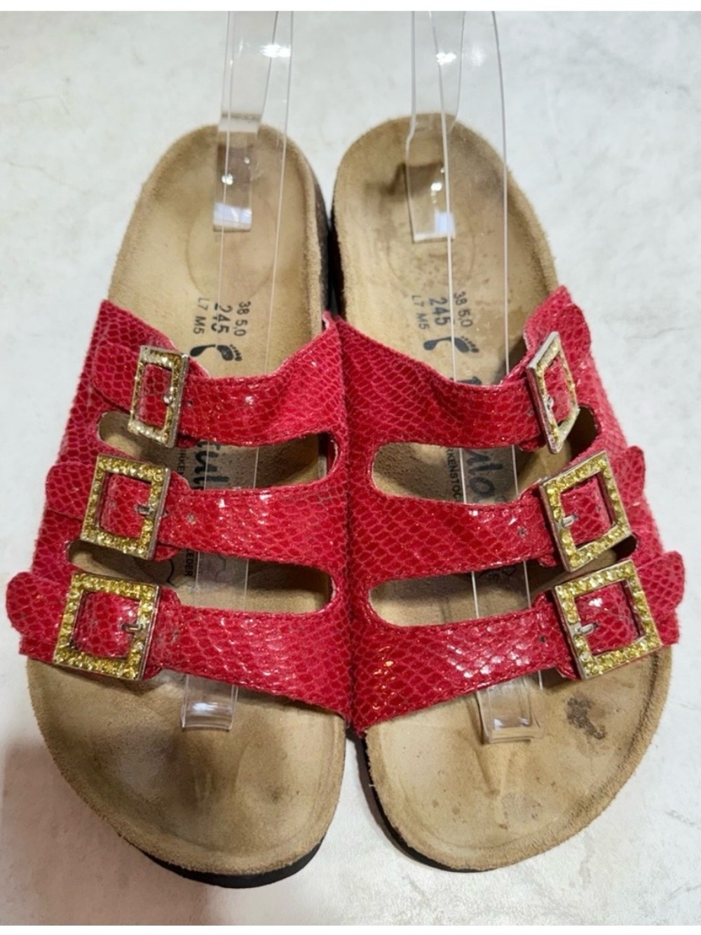 Rare Red Birkenstock Triple-Buckle Women's Comfort Sandals